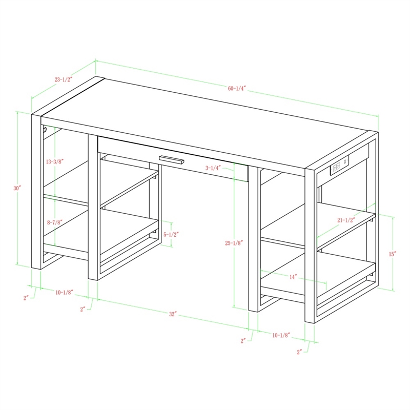 60" Urban Blend Storage Desk in Driftwood and Black