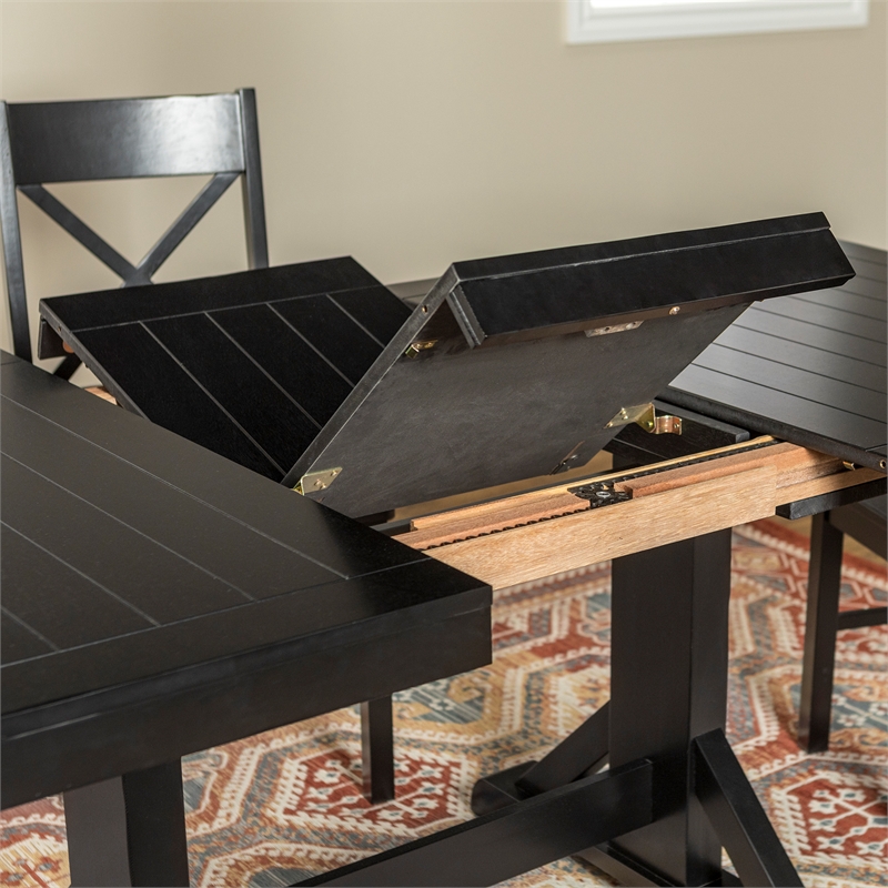 Extendable Trestle Wood Dining Table in Antique Black | Homesquare