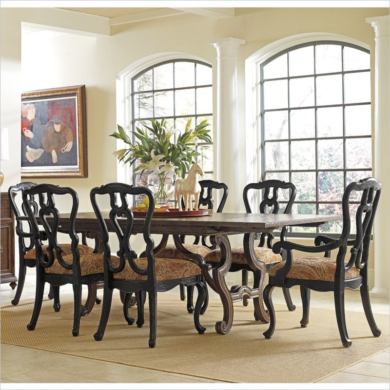 Stanley Furniture Portfolio Rustica Dining Harvest Table 7 Piece Dining Set in Sorrel and Raven   208 11 32 81 60x4 70x2 PKG