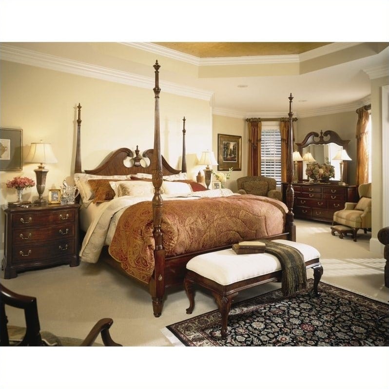 American Drew Cherry Grove Wood Traditional Poster Bed 5 Piece Bedroom Set