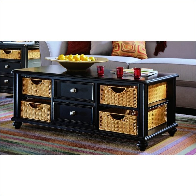 American Drew Camden Black Coffee Table with Wicker ...