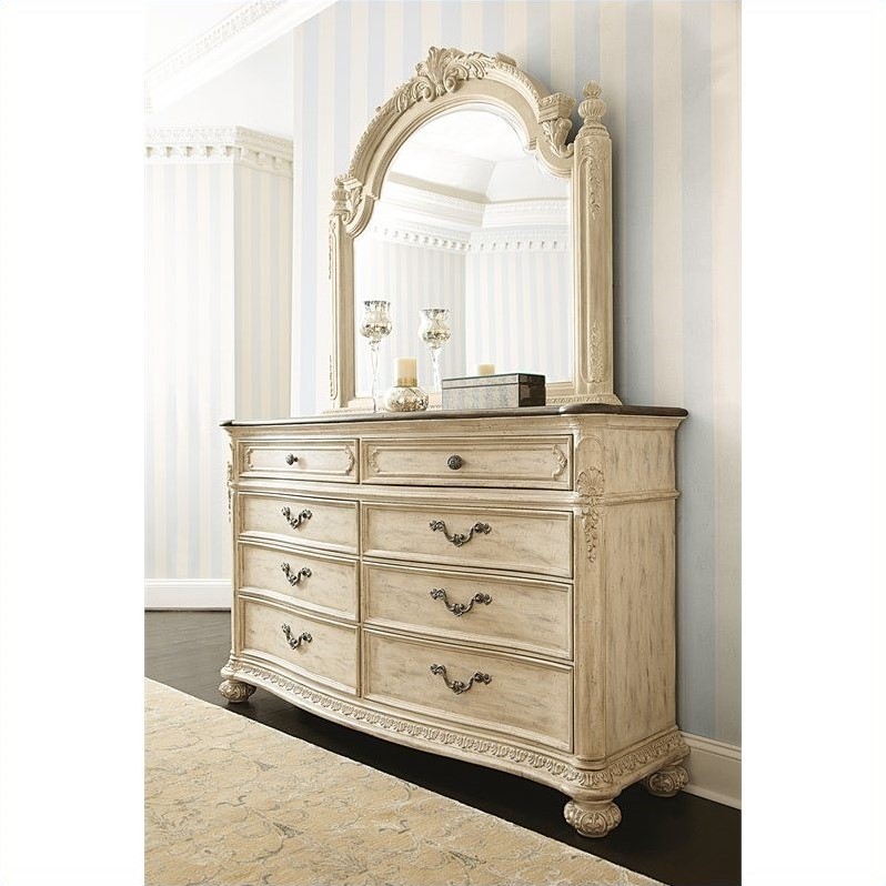 American Drew The Boutique 8 Drawer Double Dresser In White Veil