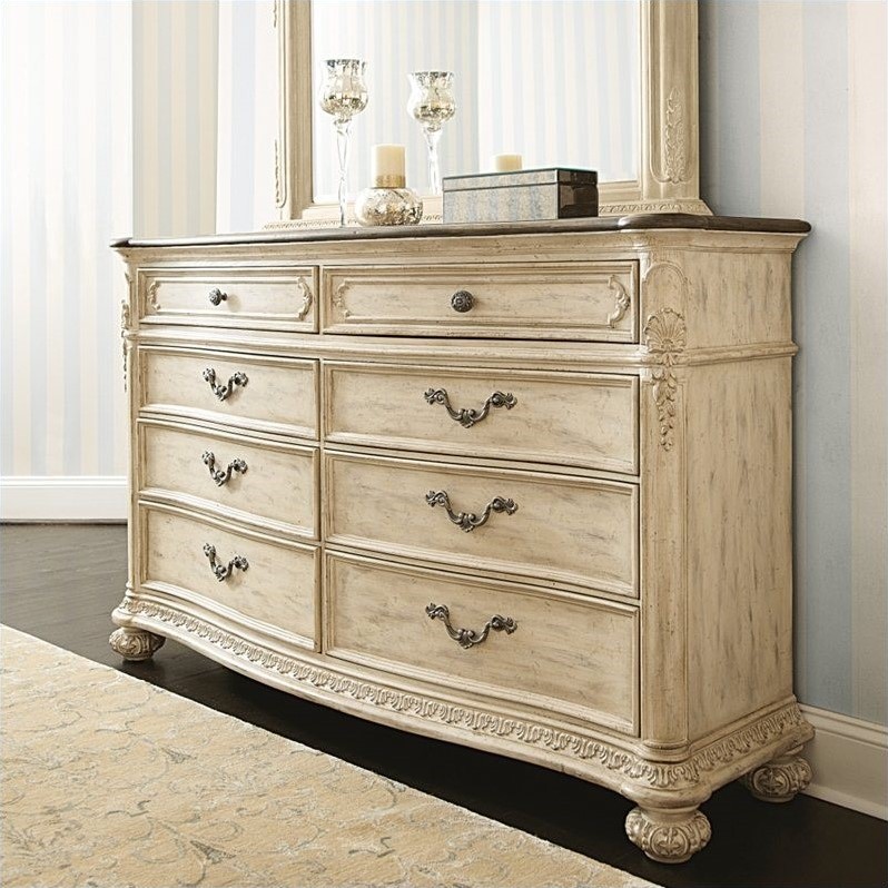 American Drew The Boutique 8 Drawer Double Dresser In White Veil