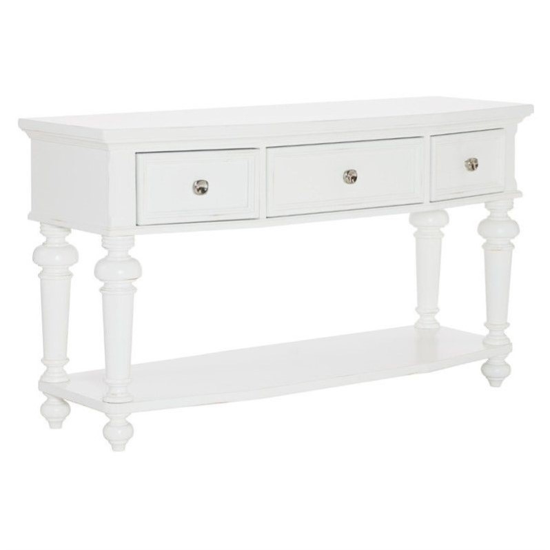 American Drew Lynn Haven 3 Drawer Wood Console Table in White - 416-925