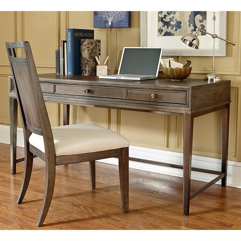 American Drew Park Studio 3 Drawer Wood Writing Desk in Taupe - 488-940