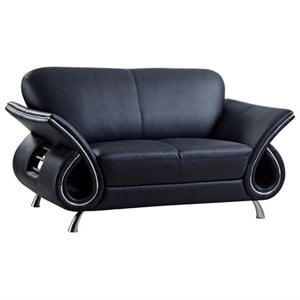 Global Furniture USA Charles Black Leather Loveseat in Black
