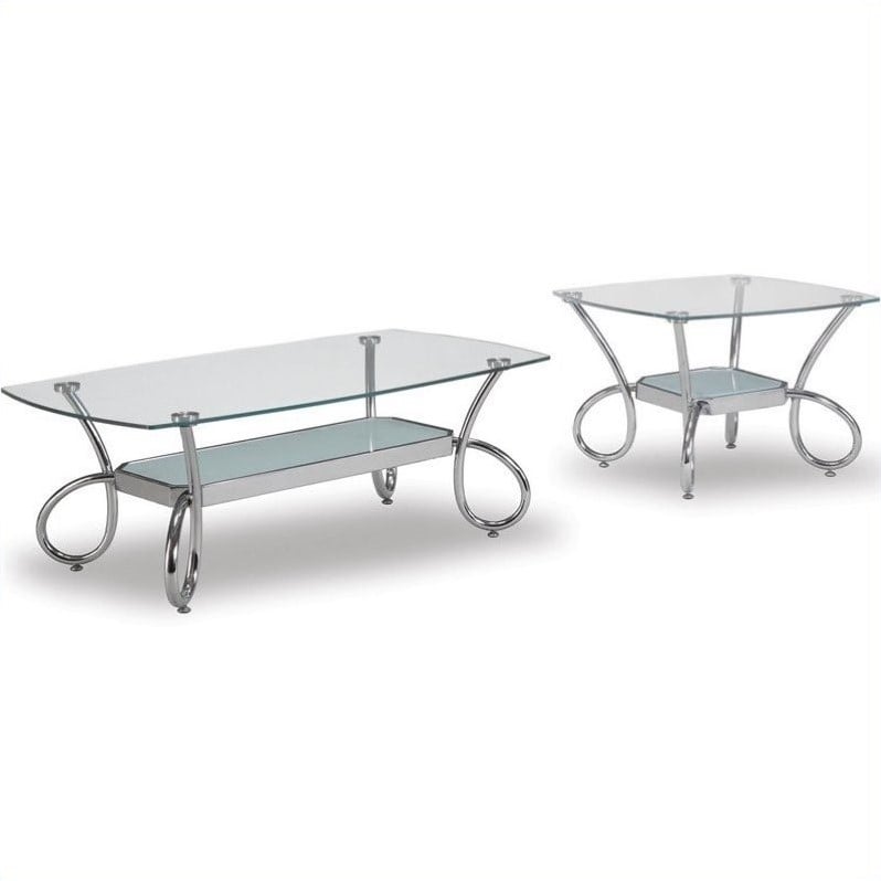 Global Furniture Usa 559 2 Piece Glass Coffee Table Set In Chrome Global Furniture Usa 559 2 Piece Glass Coffee Table Set In Chrome