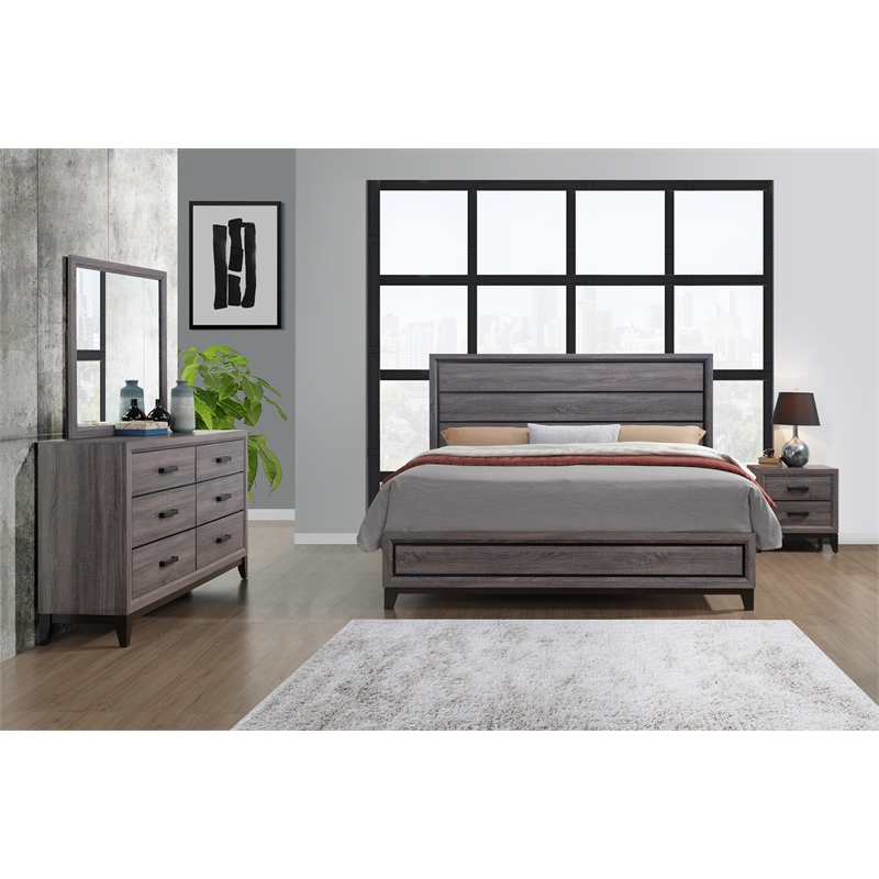 Global Furniture USA Kate Gray Wooden Bedroom King Bed