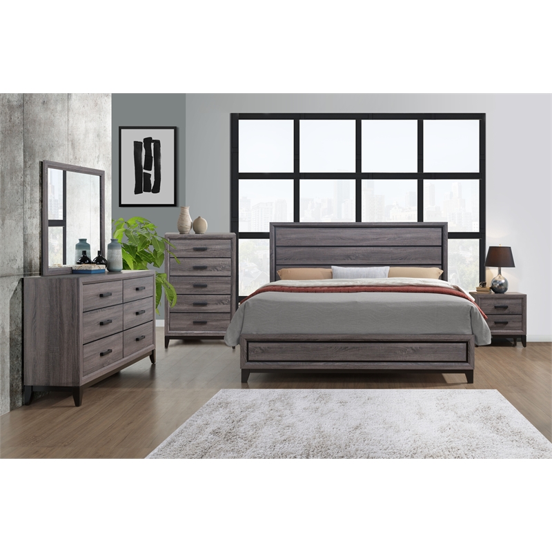 Global Furniture USA Kate Gray Wooden Panel Headboard Queen Bed