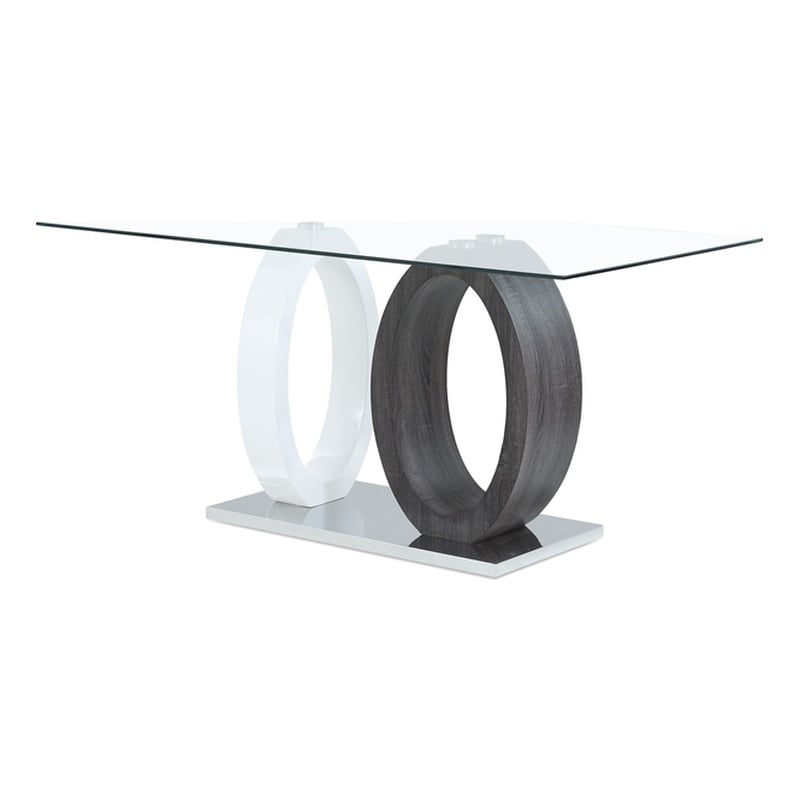 Global Furniture White-Gray Oval Base Glass Top Dining Table