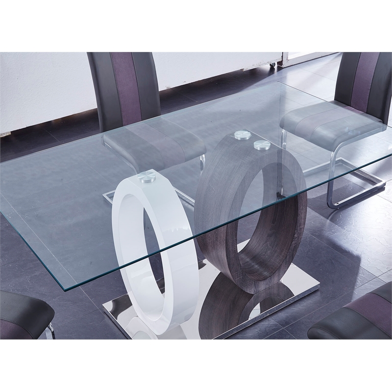 Global Furniture White-Gray Oval Base Glass Top Dining Table