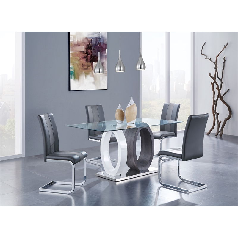 Global Furniture White-Gray Oval Base Glass Top Dining Table