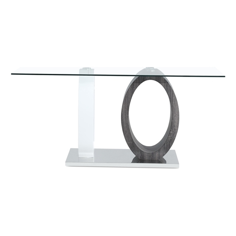 Global Furniture White-Gray Oval Base Glass Top Dining Table