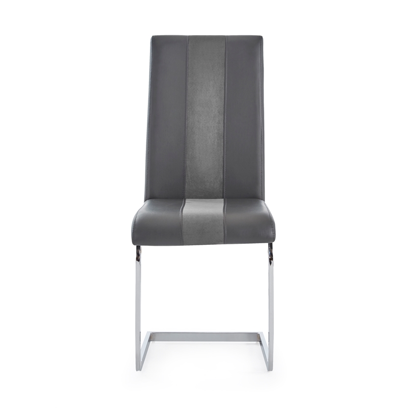 Global Furniture USA Gray Faux Leather Dining Chairs with Silver Metal Base