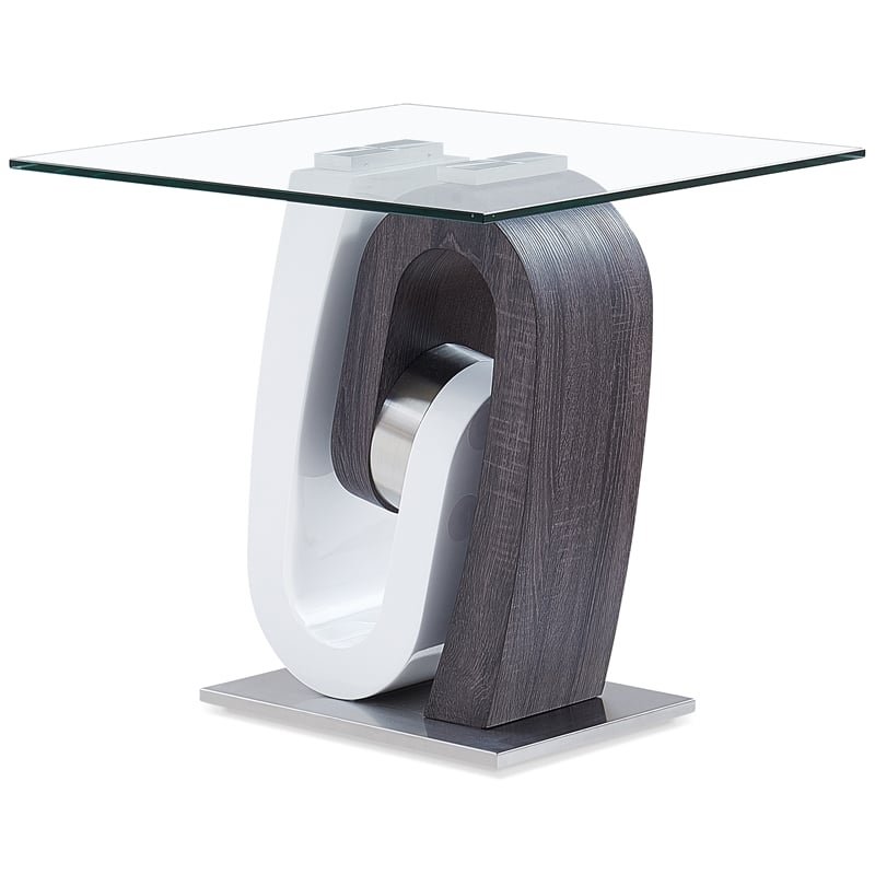 Global Furniture USA Gray and White Glass Top End Table with Metal Platform