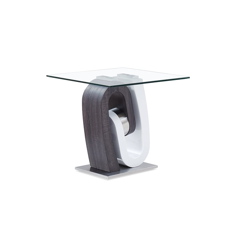 Global Furniture USA Gray and White Glass Top End Table with Metal Platform