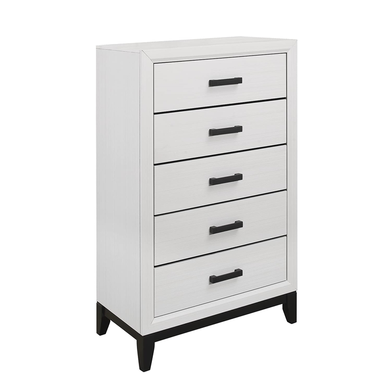 Global Furniture USA Kate White and Black 5-Drawer Bedroom Chest