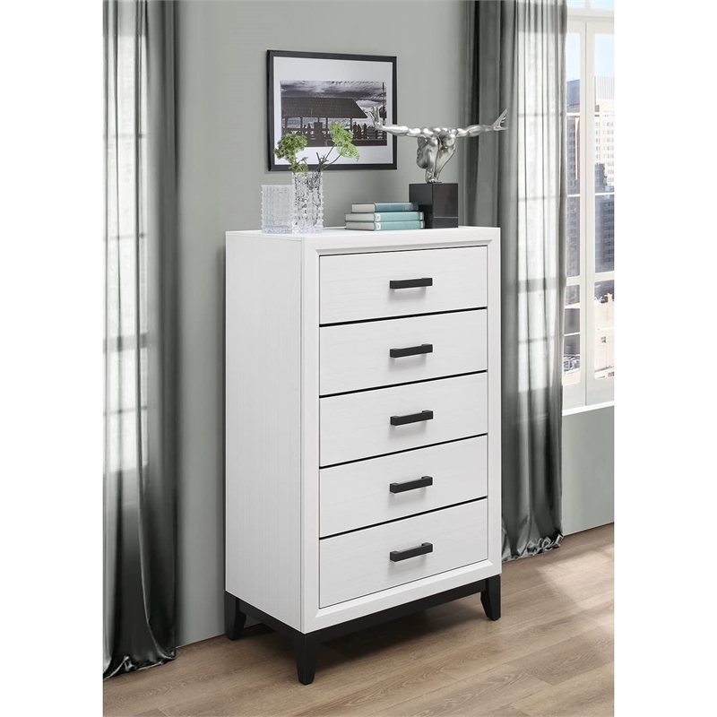 Global Furniture USA Kate White and Black 5-Drawer Bedroom Chest