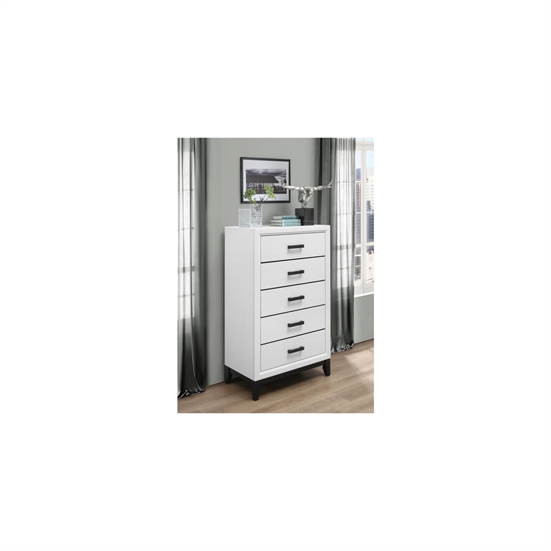 Global Furniture USA Kate White and Black 5-Drawer Bedroom Chest