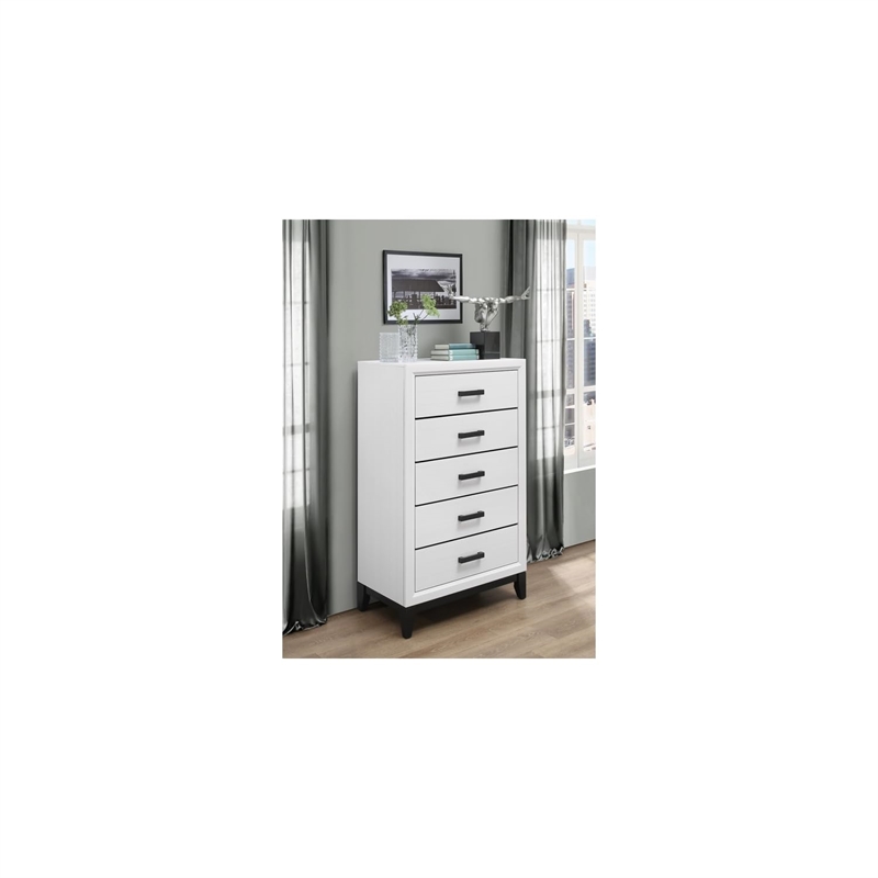 Global Furniture USA Kate White and Black 5-Drawer Bedroom Chest