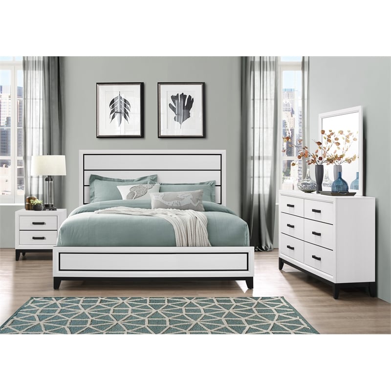 Global Furniture USA Kate White and Black Wood 2-Drawer Nightstand