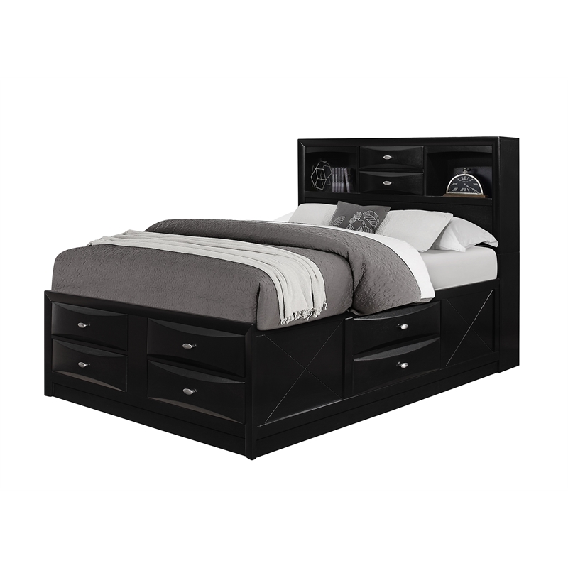 Global Furniture USA Linda Black Wood Full Bed with Bookcase and Storage