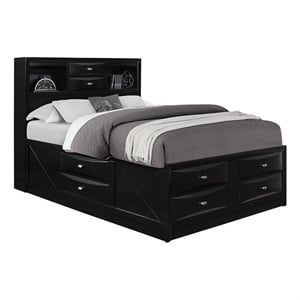 Global Furniture USA Linda Black Wood Full Bed with Bookcase and Storage