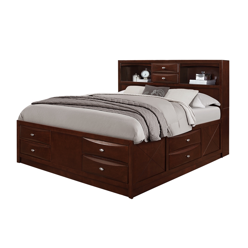 Global Furniture USA Linda New Merlot Wood Full Bed with Bookcase and Storage