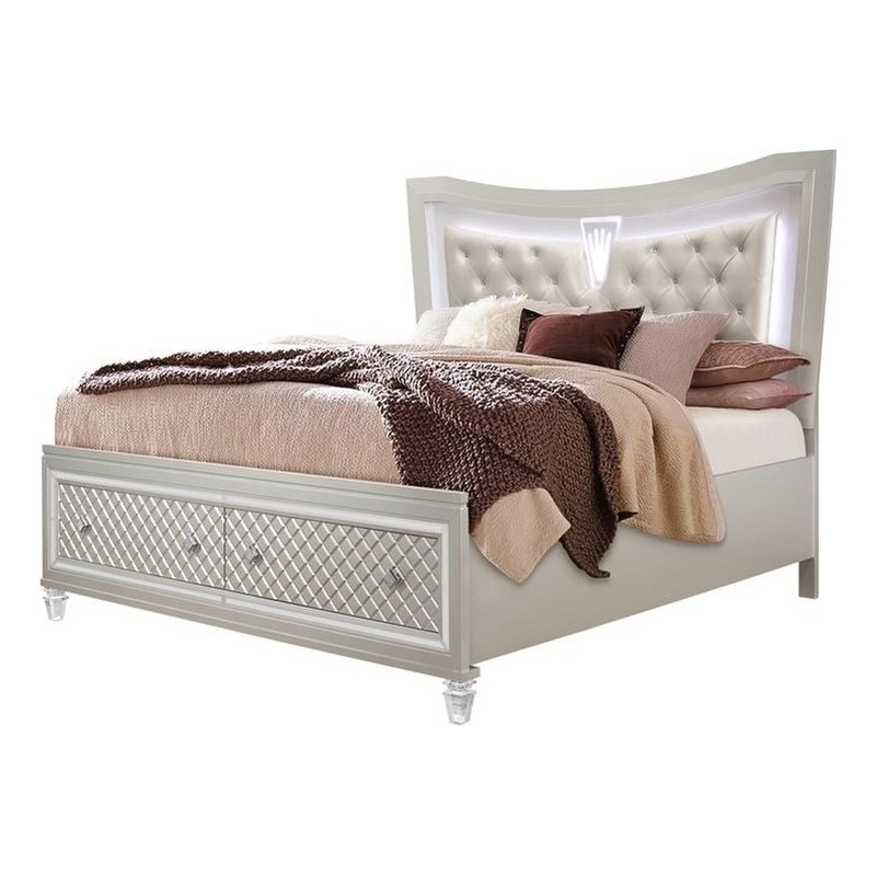 Global Furniture USA Paris Metallic Beige Queen Bed with LED and Acrylic Legs