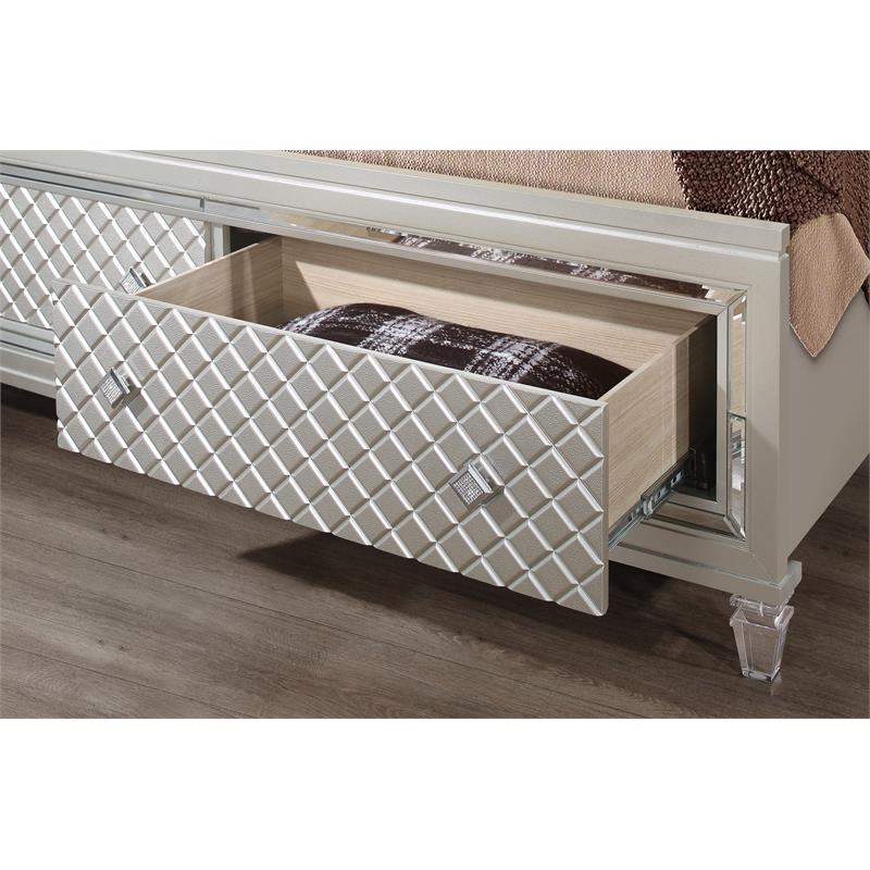 Global Furniture USA Paris Metallic Beige Queen Bed with LED and Acrylic Legs