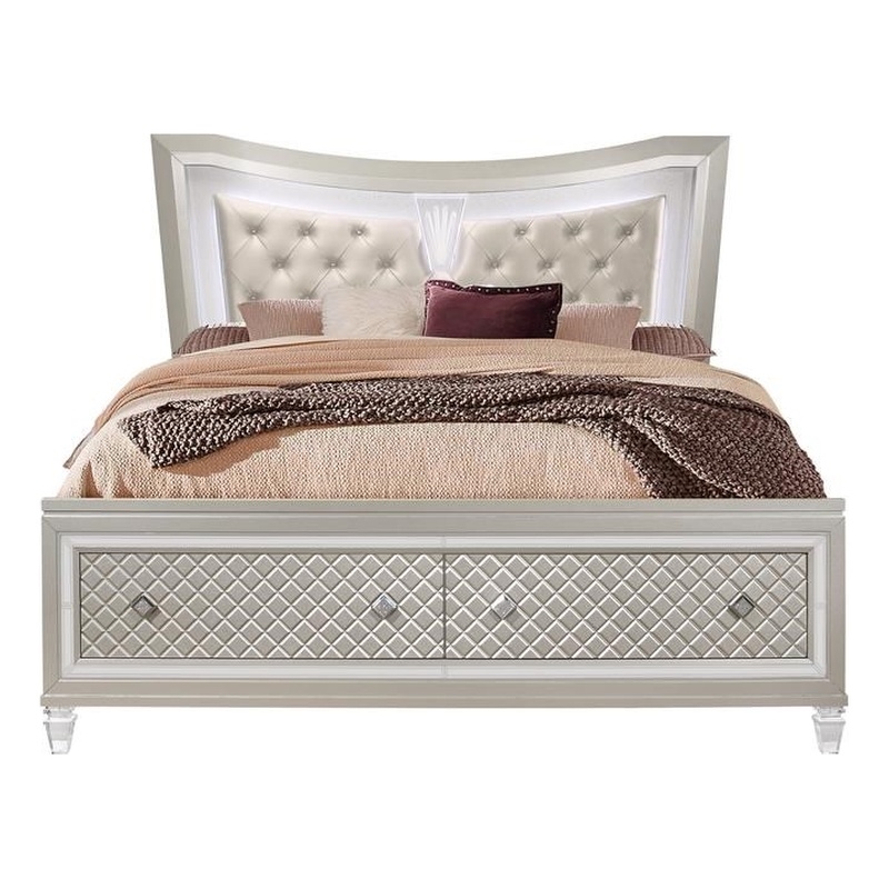 Global Furniture USA Paris Metallic Beige Queen Bed with LED and Acrylic Legs