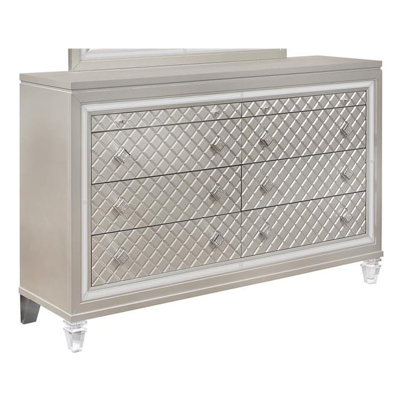 Global Furniture USA Paris Contemporary Metallic Beige 6-Drawer Dresser with LED