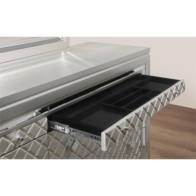 Global Furniture USA Paris Contemporary Metallic Beige 6-Drawer Dresser with LED