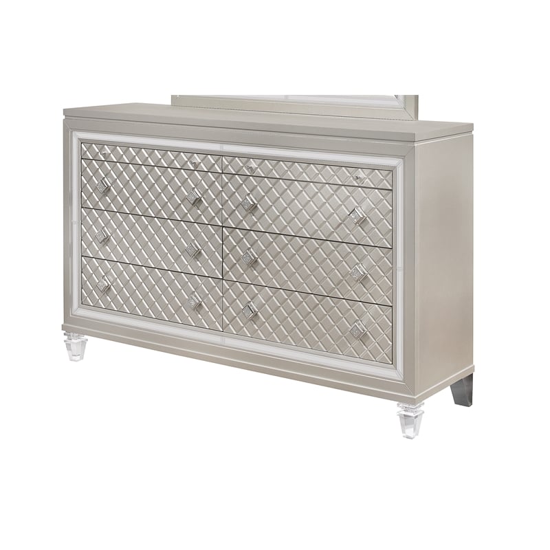 Global Furniture USA Paris Contemporary Metallic Beige 6-Drawer Dresser with LED