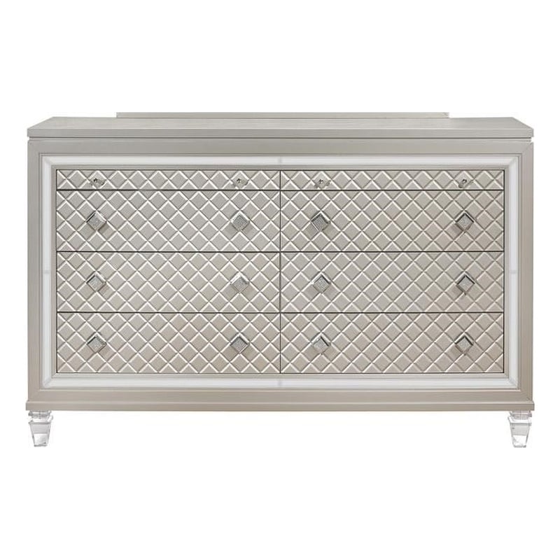 Global Furniture USA Paris Contemporary Metallic Beige 6-Drawer Dresser with LED