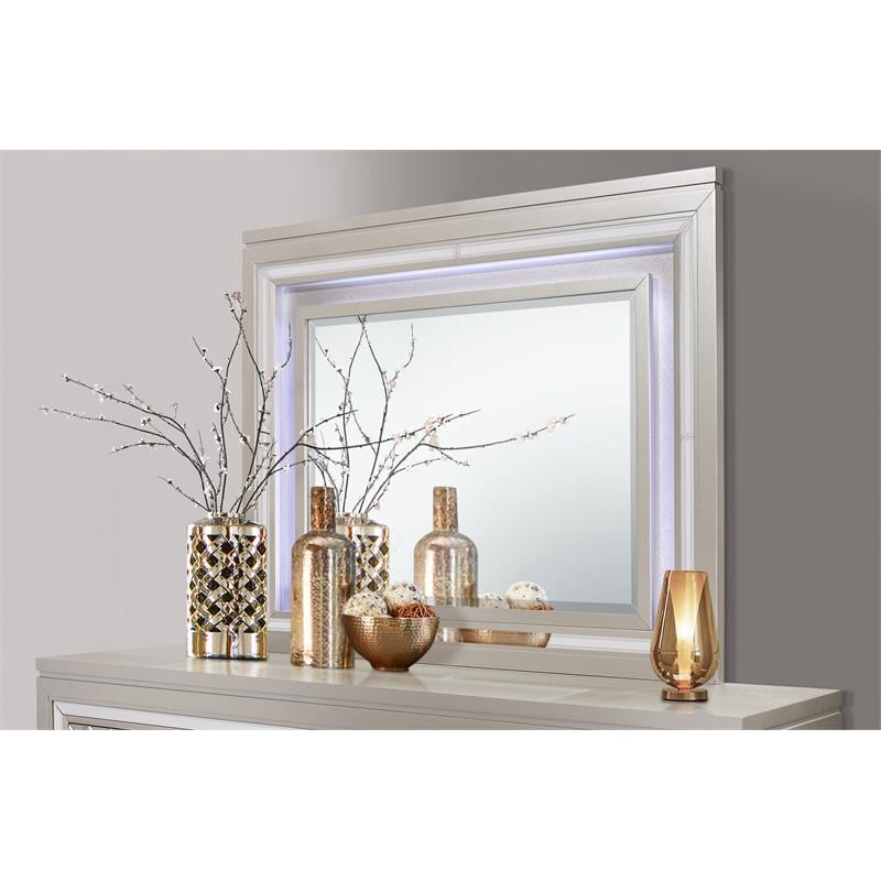 Global Furniture USA Paris Metallic Large Scale Beige Mirror with LED