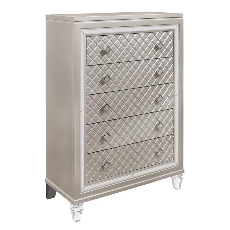 Global Furniture USA Paris Contemporary Beige 5-Drawer Chest with Acrylic Legs