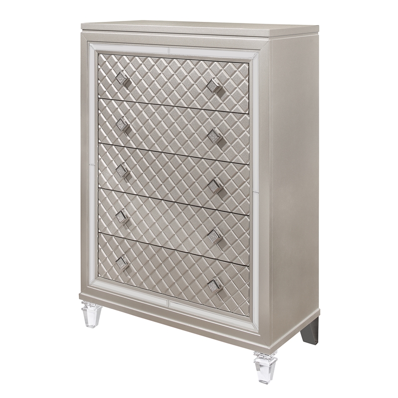 Global Furniture USA Paris Contemporary Beige 5-Drawer Chest with Acrylic Legs