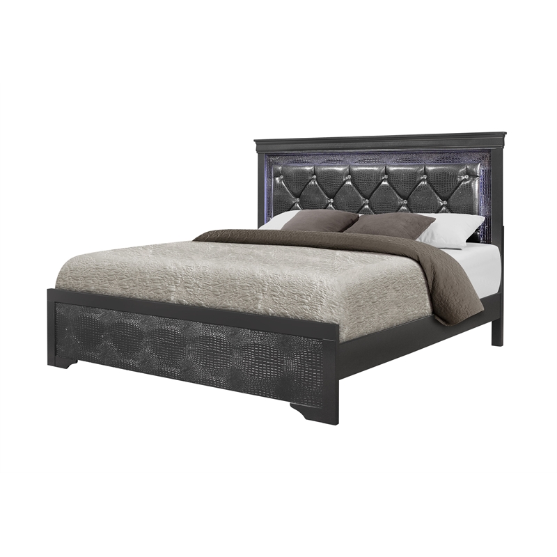 Global Furniture USA Pompei Metallic Gray King Bed with LED Light