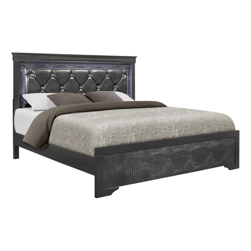 Global Furniture USA Pompei Wooden Gray Full Bed w/ LED Headboard Light