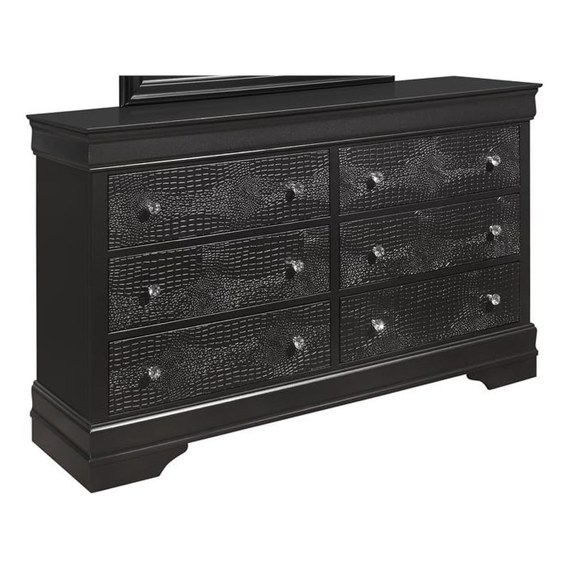 Global Furniture USA Pompei Wooden Gray 6-Drawer Dresser with Crystal Knob