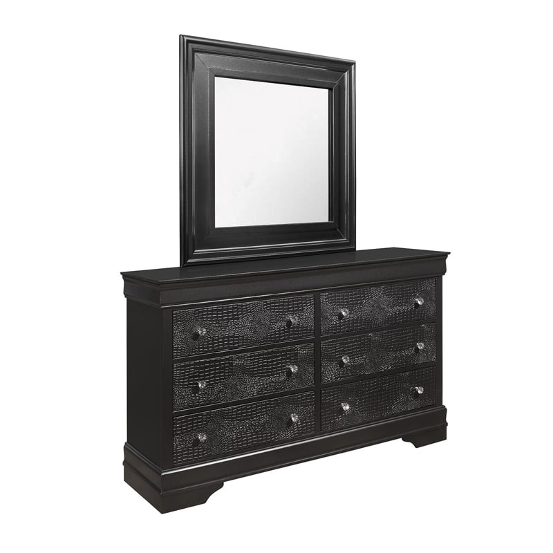 Global Furniture USA Pompei Wooden Gray 6-Drawer Dresser with Crystal Knob