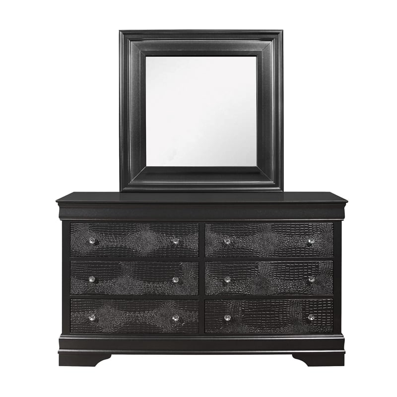 Global Furniture USA Pompei Wooden Gray 6-Drawer Dresser with Crystal Knob