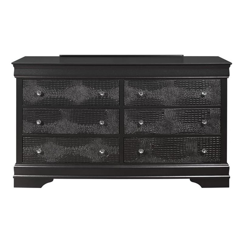 Global Furniture USA Pompei Wooden Gray 6-Drawer Dresser with Crystal Knob