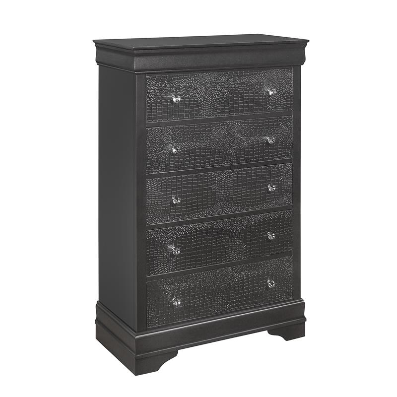Global Furniture USA Pompei Wooden Gray 5-Drawer Chest with Crystal Knob