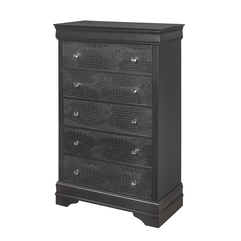 Global Furniture USA Pompei Wooden Gray 5-Drawer Chest with Crystal Knob