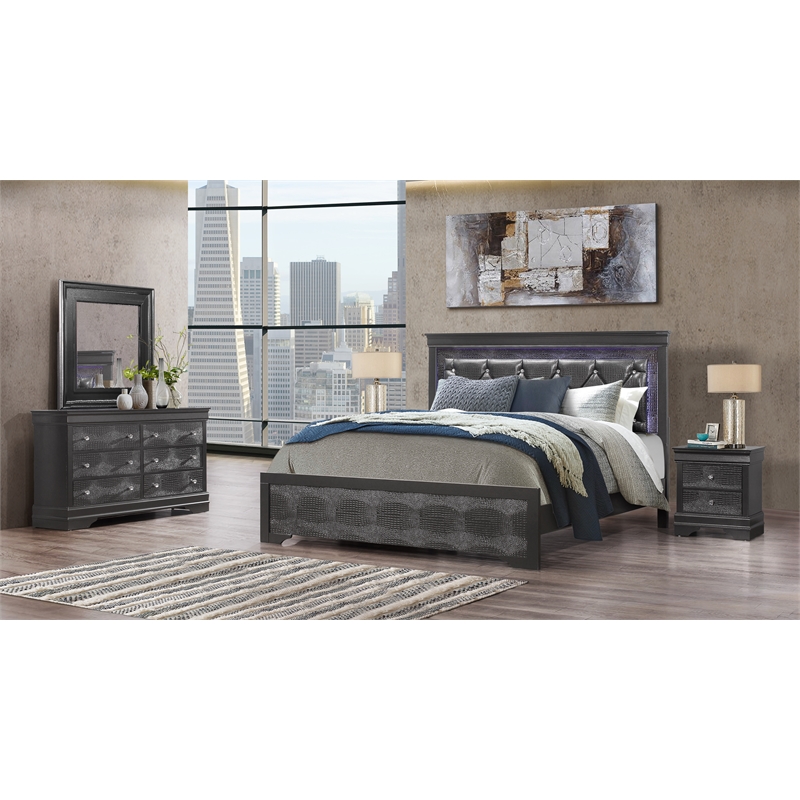 Global Furniture USA Pompei Wooden Gray 2-Drawer Nightstand with Crystal Knob