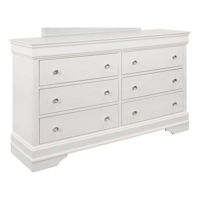 Global Furniture USA Pompei Metallic White 6-Drawer Wood Dresser