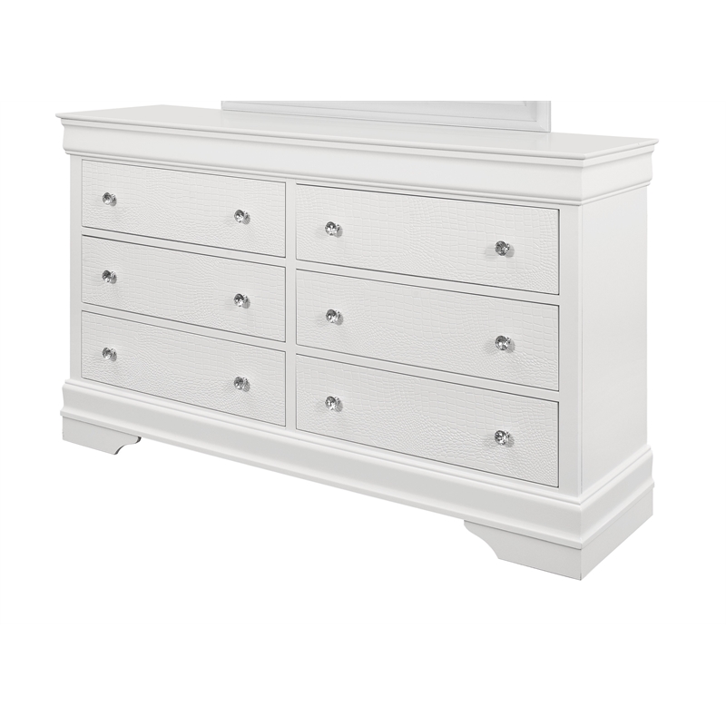 Global Furniture USA Pompei Metallic White 6-Drawer Wood Dresser
