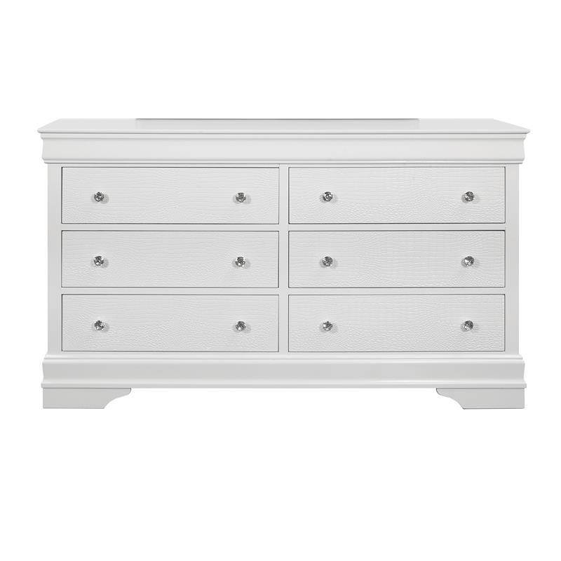 Global Furniture USA Pompei Metallic White 6-Drawer Wood Dresser